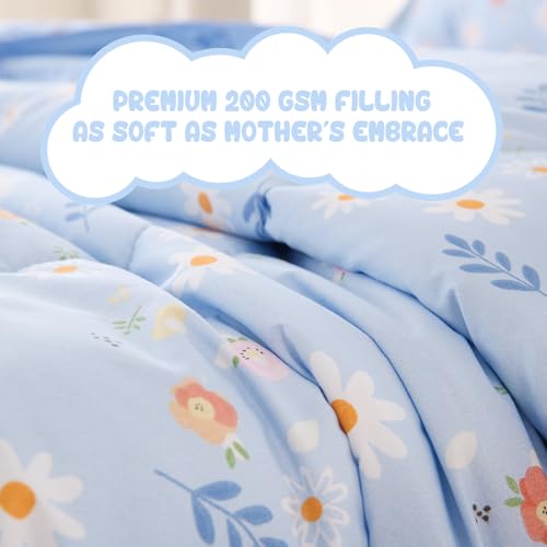 Image of Yibeizi Blue Floral Comforter Set for Girls Kids Twin Size Bedding