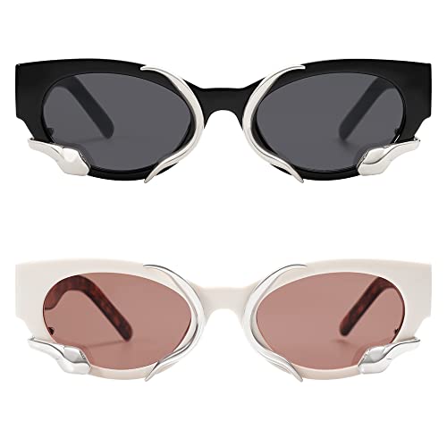 Trendy Sunglasses for Women Men Vintage Narrow Cateye Metal Snake Sunnie Y2k Accessories AP3621