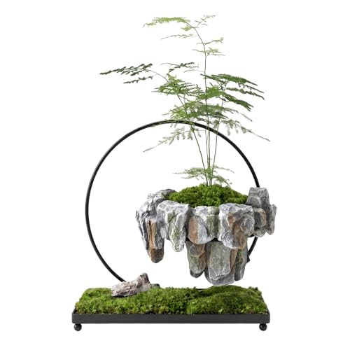 Snivxza 1 Pack Magnetic Levitating Floating Planter with Rockery Levitating Plant Pot Futuristic Decor for Desk Air Plant Holder for Home Office