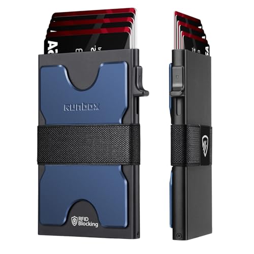 Image of RUNBOX Slim Wallet for Men, RFID Aluminum Pop-Up Card Holder for 12 Cards