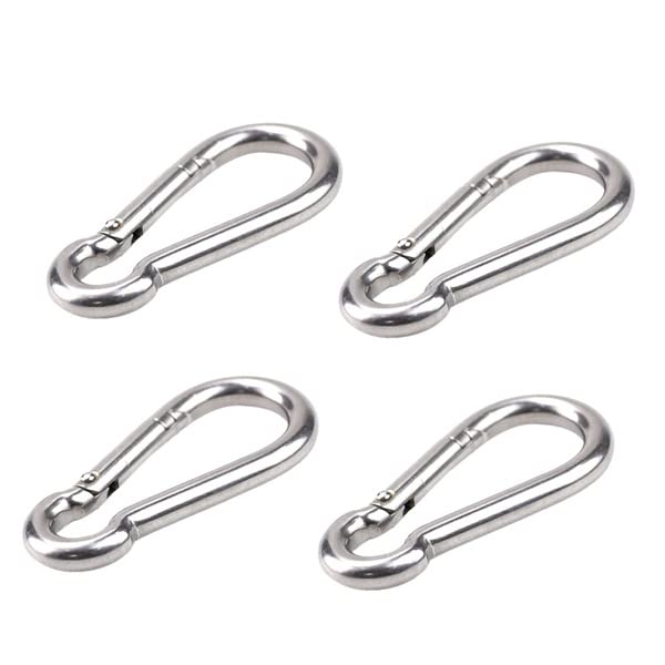 4-PCS Carabiner Heavy Duty 304 Stainless Steel M6 Carabiner Snap Hook Gauge Steel Carabine Swivel Spring Clip for Outdoor Hiking Camping Fishing (8 pcs)
