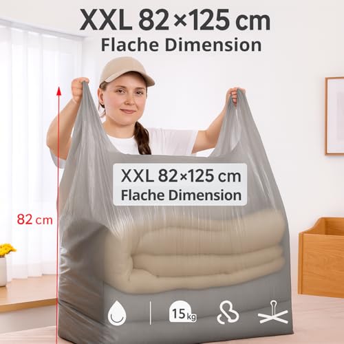 CLEVERBAG 10er-Pack XXL Kleidersäcke 82×125 cm – Wasserdichtes, widerstandsfähiges PE – Große Umzugstaschen mit Griffen – Für Bettdecken, Kissen, Spielzeug – Maximale Belastung 15 kg