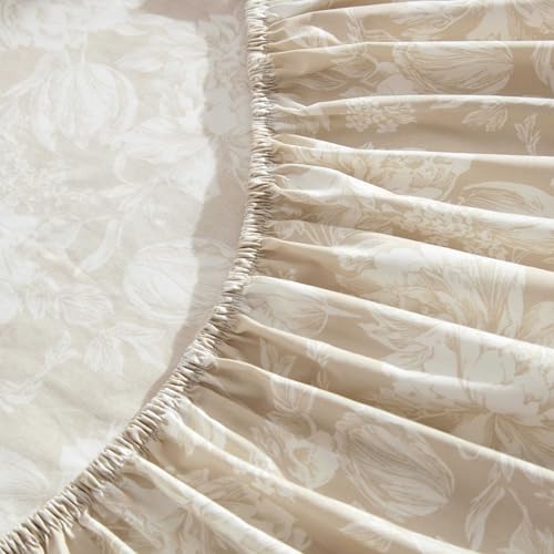 Image of Laura Ashley - Twin Size Sheet Set, Crisp & Lightweight Cotton Percale Bedding with Fitted Sheet and Pillowcase, Floral Room Decor, Deep Pocket, College Dorm Room Essentials (Meredith Brown)