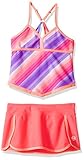 Free Country Big Girls' Stripe Tankini with Adj Back Straps and Bottom Brief