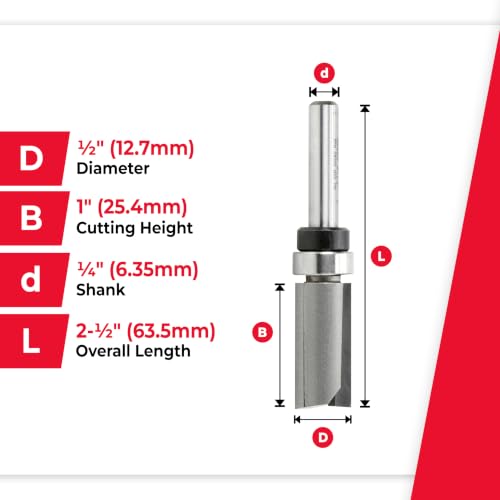 Image of Amana Tool - 45460 Carbide Tipped Flush Trim Plunge Template 1 /2 Dia x 1 inch 4 Shank