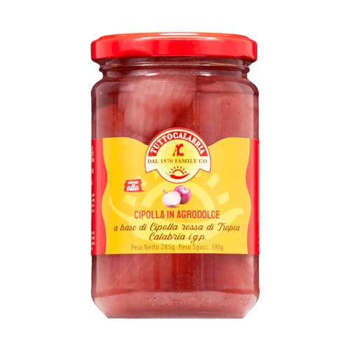 Tutto Calabria - Cipolla Rossa di Tropea IGP in Agrodolce 285g - Ottima Aggiunta per Aperitivo, Panini, Pizza, Contorni