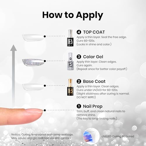 Image of Beetles Glitter Gel Nail Polish - 15ml Stay Shining Holographic Stardust Gel Polish Diamond-Shine Silver Nail Art Uv Led Home Salon Long-Lasting Soak-Off Holographic Glitter Gel Gift for Women