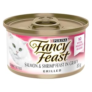 Fancy Feast Grilled Wet Cat Food, Salmon & Shrimp Feast in Gravy – 85 g Can (24 Pack)