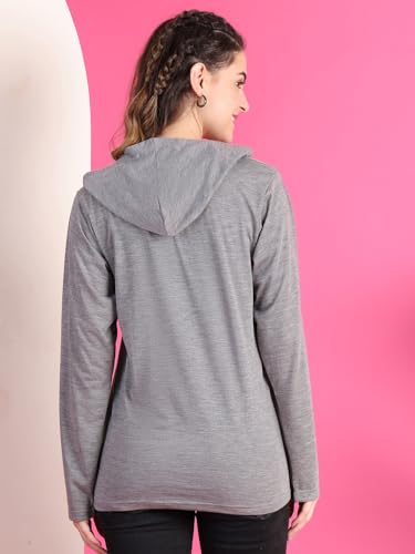 Image of Mack Jonney Cotton Blend Full Sleeve T-Shirt with Hoodie for Women-VJ-FSTWH-01