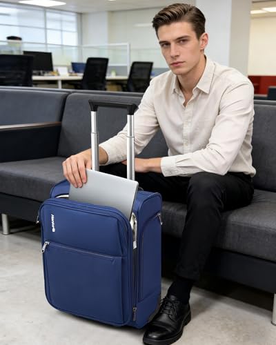 Image of Hanke Underseat Carry On Luggage with Wheels, 17 Inch Rolling Bag, Blue