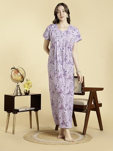 Image of 9shines Label Stylish Chikankari Cotton Nighty Maxi for Women | Full Length Nightgown | Nightdress with Pocket | Embroidery Nighty | Soft Comfortable Cotton Nightwear (1545)