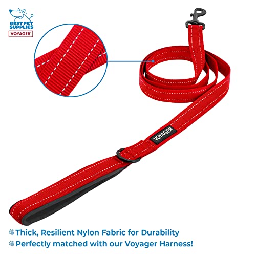 Image of Best Pet Supplies Voyager Step-in Lock Pet Harness w Reflective Pet Leash Combo Set with Neoprene Handle 5ft - Supports Small, Medium and Large Breed Puppies /Cats - Red /Black Trim Set, XXS