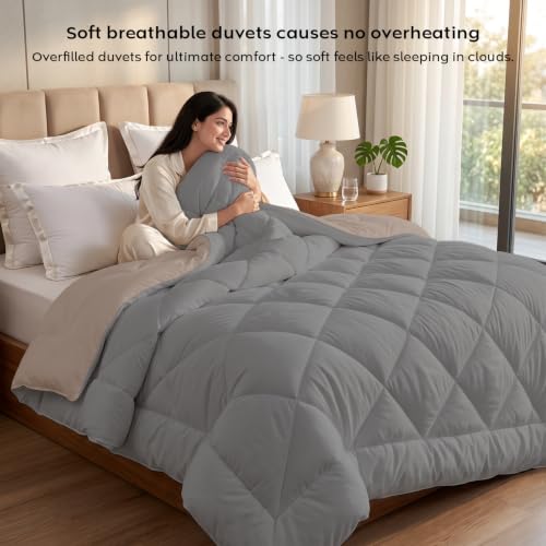 Image of AYKA Reversible Comforter 220 GSM Microfiber Reversible AC Comforter /Blanket for Winter /Quilt /Duvets for King Size Single Bed Comforter (60 * 90, Grey & Taupe)| TC - 220