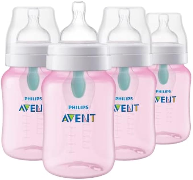 Philips Avent Anti-Colic Baby Bottle with AirFree Vent, 9oz, 4pk, Pink, SCY703/14