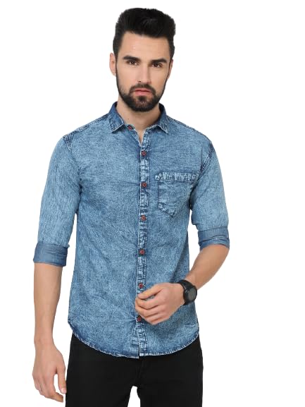 ALLWIN PAULMen's Heavy Washed Blue Collar Denim Shirt - Stylish Casual Wear|P|