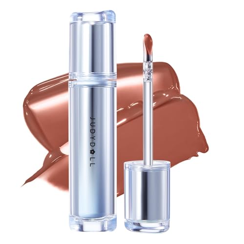 JUDYDOLL Ice Watery Lip Gloss, Moisturizing Liquid Lipstick with Hyaluronic Acid & Collagen, Non-sticky, No transfer, Long-lasting, Mirror Lip Glazes with Iron Applicator(06 Iced Oolong, 2.4 grams)