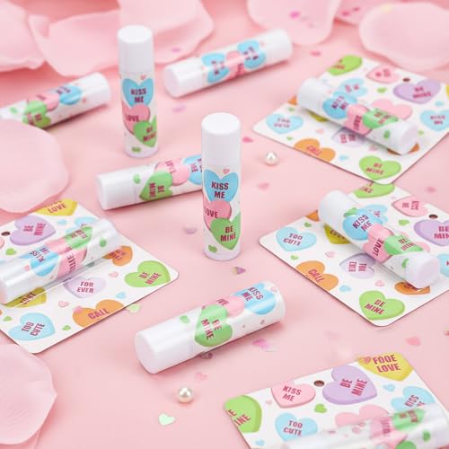 Image of 24 Pcs Valentine Lip Balm Bulk Gifts for Girls, Party Favors, Classroom Rewards, Travel Size Lip Moisturizer, Pride Month Exchange Bridal Pink Heart True Love