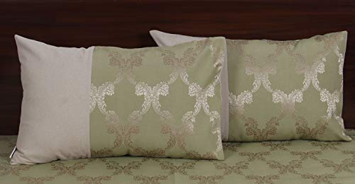 Image of Green Self Design Double Cotton Jacquard Bedcover with 2 Pillow Covers, Pack of 1
