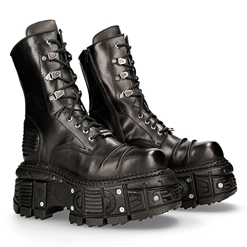 New Rock Botas Unisex Plataforma Hebillas Cremallera Negro TANK Metallic Collection Black Imperfect Woman Man Boots M-TANK005C-C1 (numeric_36)