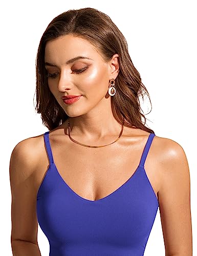 Image of CRZ YOGA V Shaped Longline Bikini Tops for Women - Padded Cropped Adjustable Spaghetti Straps Swimsuit Athletic Bathing Suit Milky Way Purple Medium