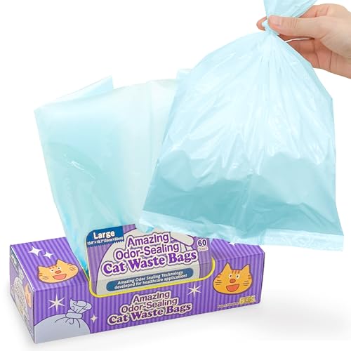 Image of BOS Amazing Odor Sealing Cat Waste Disposal Bags - Durable, Unscented [Size: L, Color: light blue] (60 Count, Pack of 1) (60 Bags) ★NOT a litter box liner