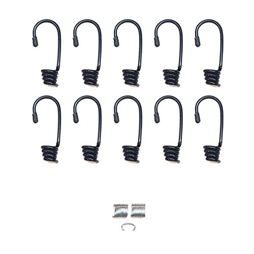 HOOK & CORD Metal Spring Hooks - Wire Bungee Cord Hooks - DCM-Dichromate MPC-Metal Plastic Coated - Strong Gauge with End Protective Cap - For Tarps, Covers, Sunshades (10, 1/4