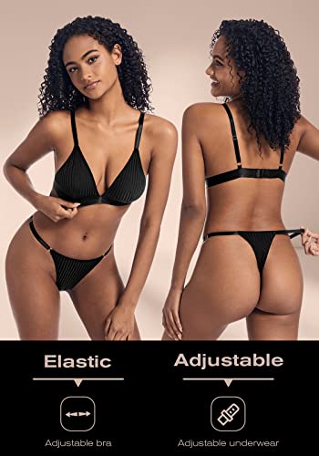 Cinoon Women 2 Piece Lingerie Set Sexy Bra And Panties Set (Black, S) #TOP3