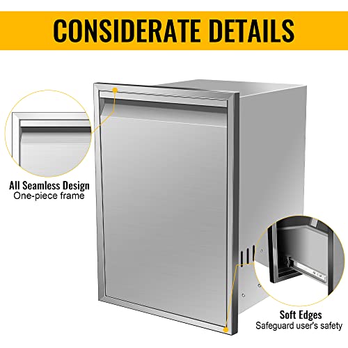 KODOM Built-in Double Trash Drawer 16\" W x 22.3\" H x 18\" D Pull-Out Tray Outdoor Kitchen Stainless Steel Trash Drawer Storage Two Trash Bins for BBQ Island Grill Station - Thumbnail 6