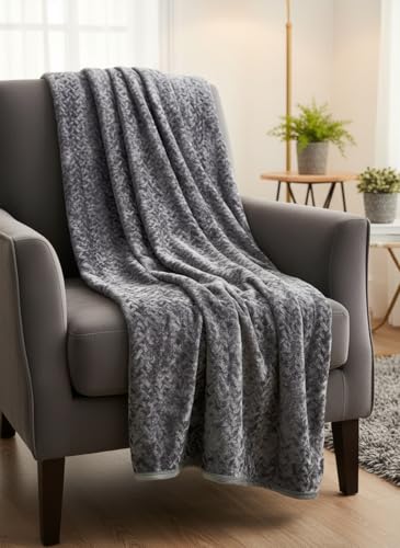 Image of Florida Solid Embossed Flannel Blanket, 320 GSM Ultra-Soft All-Season AC Blanket (Double, Grey)