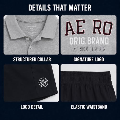 Image of AEROPOSTALE Boys Shorts Set 2 Piece Polo Shirt and Matching Shorts | Structured Collar, Two-Button Placket, Embroidered Logo Detail, Short Sleeve Design