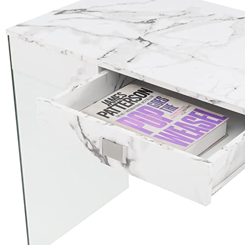 Convenience Concepts Soho Glass Desk With Charging Station, 42", Faux White Marble #TOP4