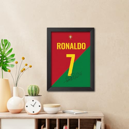 Image of TenorArts Cristiano Ronaldo Poster Frame Portugal Jersey Laminated Photo Print Signature Framed Painting with Matt Finish Black Texture (12 inches x 9inches)