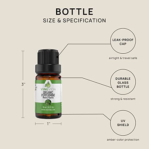 Vinevida Organic Peppermint Essential Oil 10 Ml - Undiluted Organic Peppermint Oil 10 Ml - Organic Peppermint Candle Oil Scent - Diy Candle Scents For Candlemaking 10 Ml Essential Oil For Soap Making #TOP1