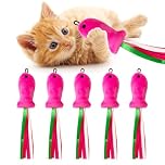 ZeyZoo Cat Toys Pink Fish 5 Pcs Cat Toys with Catnip Soft Plush Stuffed Interactive Wand Accessories for Cats Chew Toys
