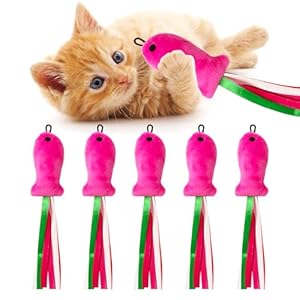 5 St&uuml;ck Katzenminze-Spielzeug, Katzenminze rosa Fisch Katze Kauspielzeug, Feder Teaser Zubeh&ouml;r f&uuml;r Katzenstab Spielzeug, Katzenminze gef&uuml;llt Pl&uuml;schtiere, K&auml;tzchen Bei&szlig;en, Kauspielzeug f&uuml;r Katzen