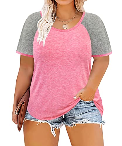 Image of CARCOS Plus Size Tops for Women Short Sleeve Shirt Summer Star /Leopard /Tie Dye /Flower Crewneck Pullover Tunic XL-5XL