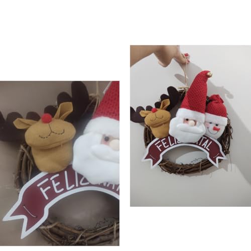Guirlanda Decorativa com Placa Feliz Natal, Papai Noel, e Rena 36 x 36 cm | Decoração Natalina para
