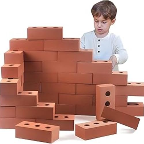 Playlearn 25pc Foam Brick Building Blocks for Kids - Storage Bag Included - Actual Brick Size - Lightweight, Soft Building Blocks
