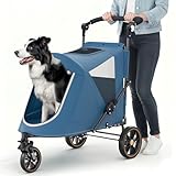 MoNiBloom Pet Stroller for Large Dogs or Multiple Dogs Cats with Adjustable Handle, 3-Wheels Dual Entry Portable Dog Carting Easy Folding Pet Wagon Double Dog Stroller up to 55 lbs, Navy Blue