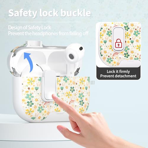 Image of for AirPods Pro 3 Case with Lock & Phone Stand,Cute Floral Pattern Style | PC & TPU Dual Layer Protective Cover with Keychain & Cleaner Pen for Apple AirPod Pro 3rd Generation Women (Four-Leaf Clover)