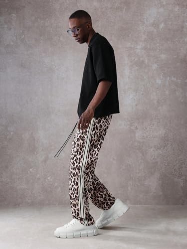 ZAFUL Mens Casual Pants Drawstrings Elastic Waist Side Striped Leopard Print Loose Wide Leg Trousers with Pockets2