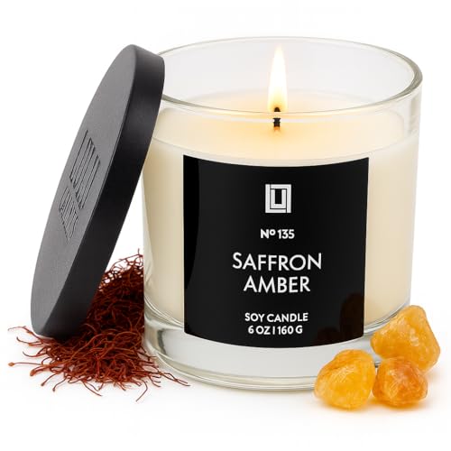 Lulu Candles | Saffron & Amber Scented Candle | Jasmine Saffron Cedar & Amber Fragrance | Luxury Soy Blend Jar Candle | Highly Scented Long Lasting Burn | Home Fragrance (6 Oz.)