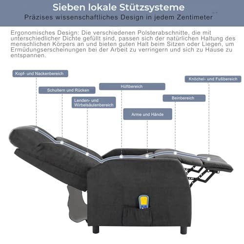 LEADZM Relaxsessel Fernsehsessel mit Manuell Liegefunktion, Verstellbarer Rückenlehne und Massage Wärmefunktion für Wohnzimmer und Schlafzimmer – Bild 7