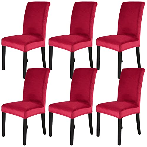 Mifxin Dining Chair Cover Of 6 Pack Velvet Stretch Kitchen Chair Slipcovers Elastic Spandex Washable Chair Furniture Protector Seat Cover For Dining Room Banquet Ceremony Hotel (Velvet Red) #TOP2