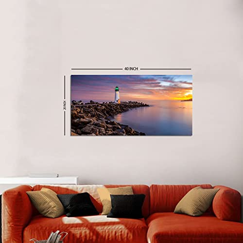 Coastal Lighthouse Wall Art Beach Pictures For Living Room Nautical Themed Seacape Canvas Wall Decor Bedroom Bathroom Office Home Decoration Nature Ocean Sunset Painting Large Framed Artworks 20X40 #TOP7