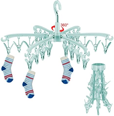 GmeDhc 24 Pegs Folding Sock Dryer, Sock Hanger for Washing Line, Hanging Clothes Drying Racks, Rotable Sock Hangers with Clips, for Clothes Underwear Socks Lingerie (blue)
