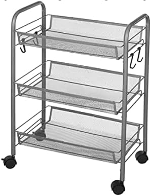 Urban Shop 3 Tier Mesh All Purpose Utility Rolling Storage Cart, Silver