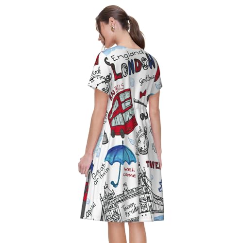 Robe d'été chic à manches courtes et imprimé Londres tendance