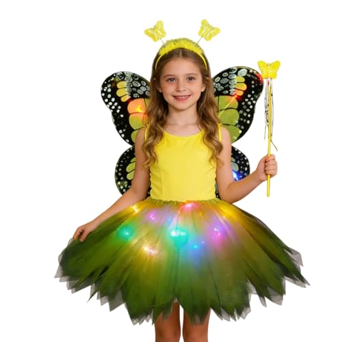 Conjunto de disfraz de ala de de 30 cm, tutú LED, tutú LED con alas de , diadema y , traje de infantil para actuaciones en escenario, festival, Halloween, Navidad