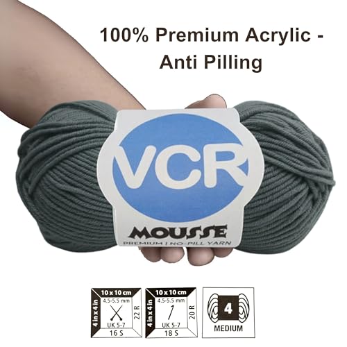Image of VCR 4ply Dark Grey Blue Yarn, 100 Grams Hank, 190 Meters Length, Acrylic Ball for Crochet and Knitting, Soft Crosia Threads, Pack of 1 Yarn, Suitable for DIY Crafts